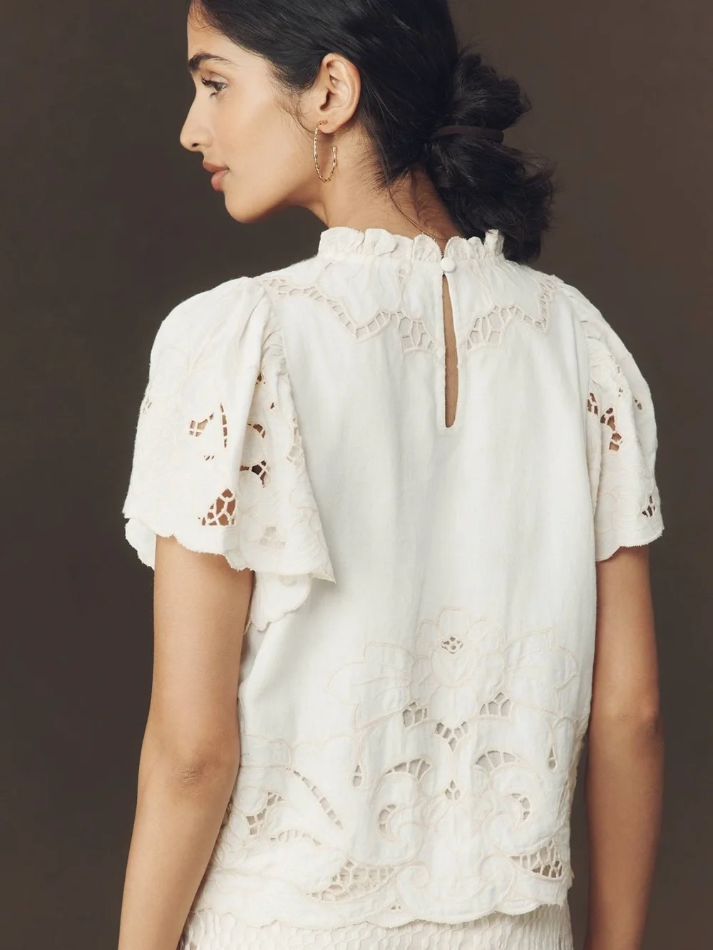 Anthropologie The Lainie High-Neck Lace Cutwork Blouse size XS